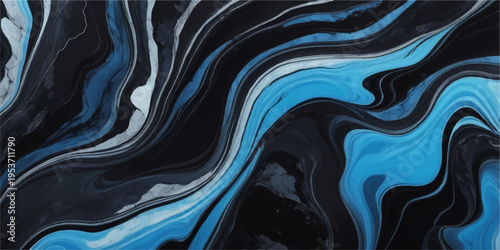 Wavy abstract blue background with 3d liquid flow texture and artistic gold ripples creating a silk fabric design for a modern wallpaper backdrop