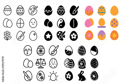 Easter icons with eggs and brush outline