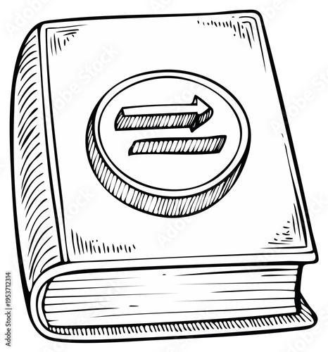 Hand drawn book with an arrow exchange symbol on the cover sketch illustration