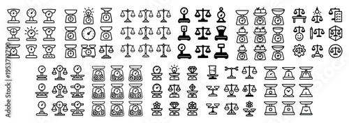 Measurement icons with scale and clock outline