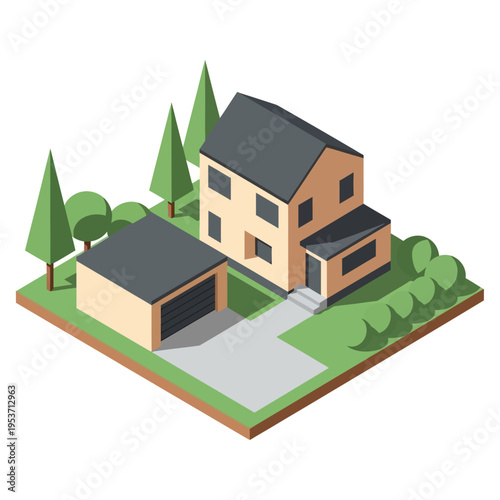 Isometric illustration of a suburban home.