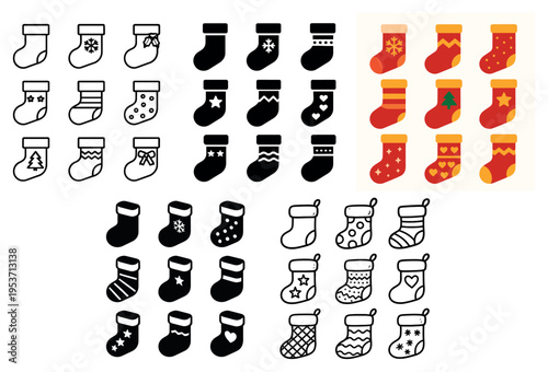 Holiday icons with stocking star heart colorful