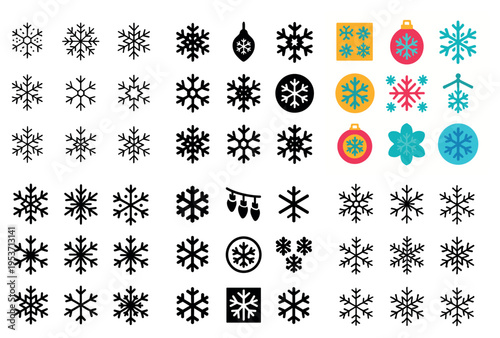 Winter icons with snowflake ornament bauble colorful