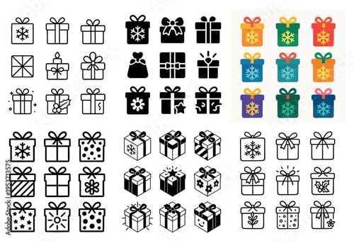 Holiday icons with gift box and bow colorful