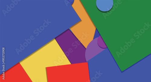 A vibrant abstract composition of overlapping geometric shapes in multiple colors