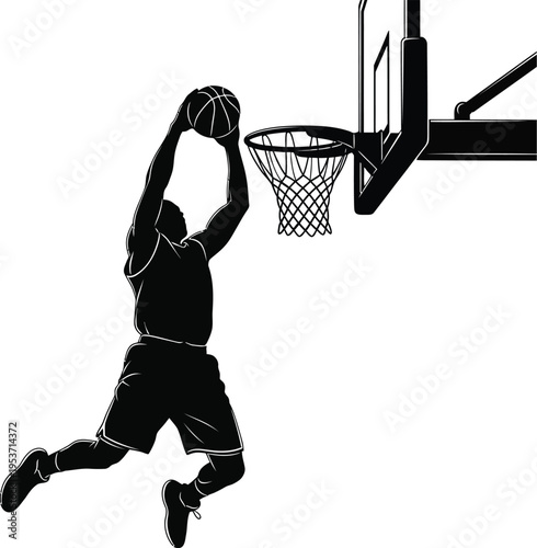 Energetic Silhouette of Basketball Player Dunking Ball