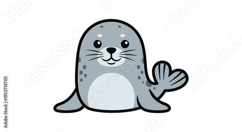 A charming cartoon illustration depicts a smiling seal with large eyes and a white chest a delightful silhouette high quality professional