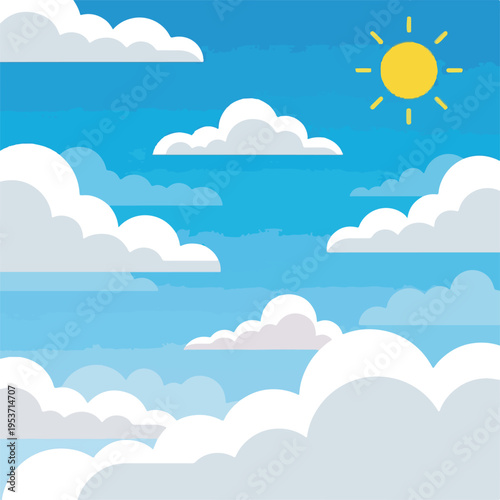 A sunny day with fluffy white clouds against a vibrant blue sky