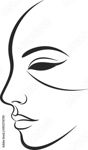 Abstract Beauty Serene Woman's Face in Profile Line Art