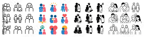 Community icons with people family friendship line