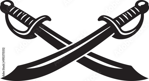 Black and white illustration of two crossed pirate cutlass swords isolated on a white background Vector, illustration