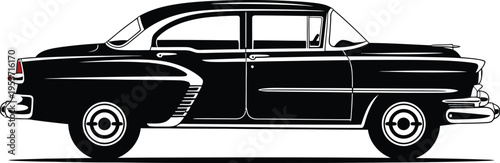 Classic Black Vintage Sedan Automobile Side View