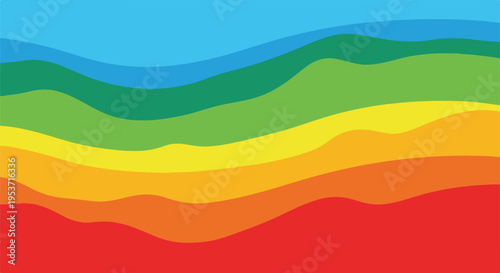 A vibrant abstract landscape with undulating, layered color bands