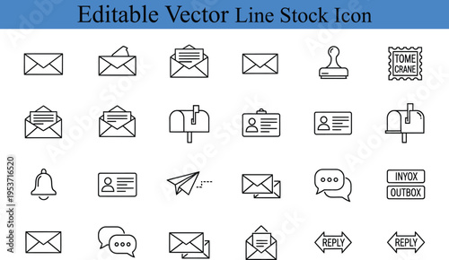 Email and communication icons: mailbox, envelope, bell, id card