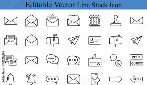 Communication and mail icons vector set with paper plane