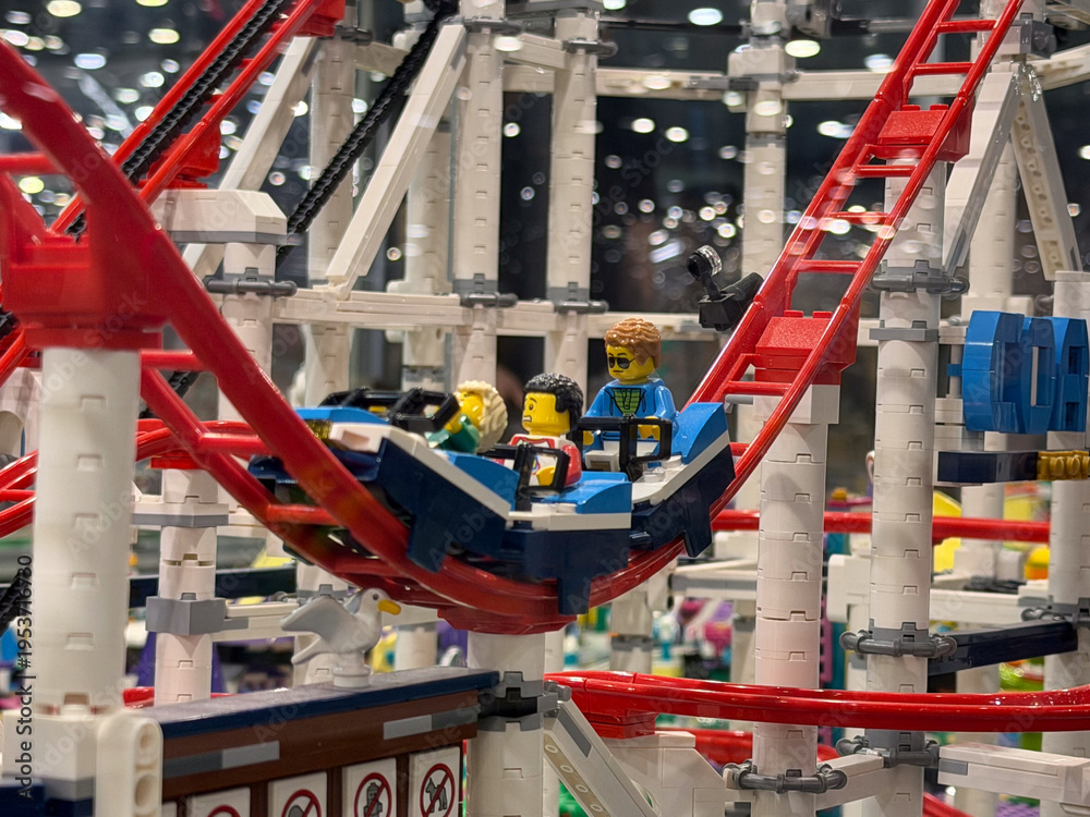 Fototapeta premium Lego roller coaster with minifigure riders