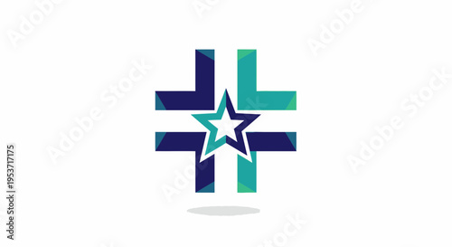 Abstract Medical Symbol with Star Element, Healthcare and Wellness Concept