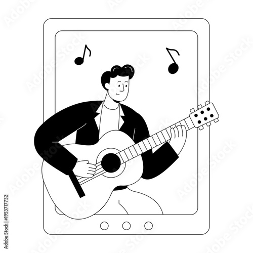 A line style illustration showing music class