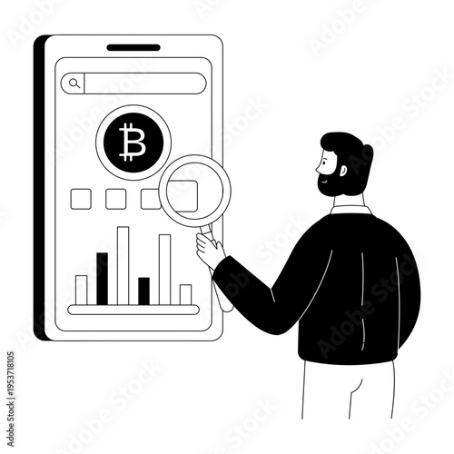 A glyph style illustration showing bitcoin research