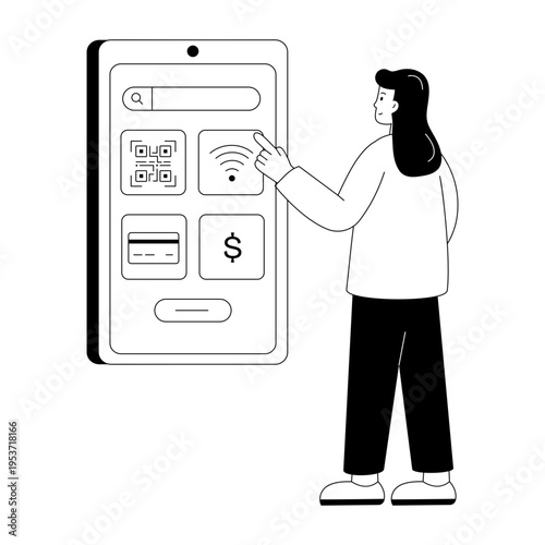 An outline style illustration depicting payment method