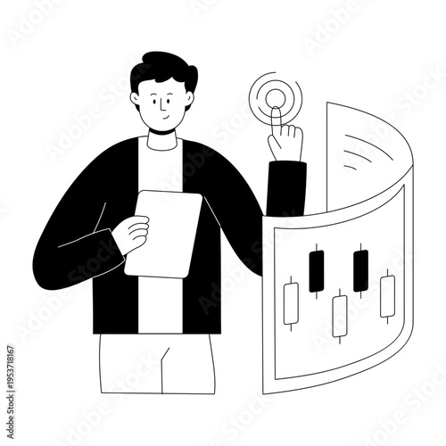 A glyph style illustration showing virtual trader