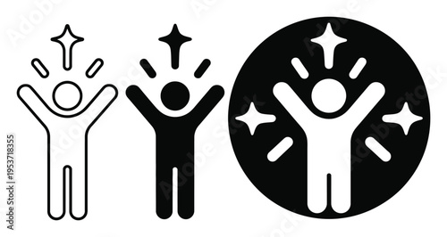 Icon of a person celebrating with stars and sparkles