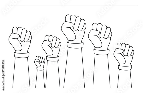 Diverse Fists Raised in Unity and Solidarity, Symbolizing Protest and Strength