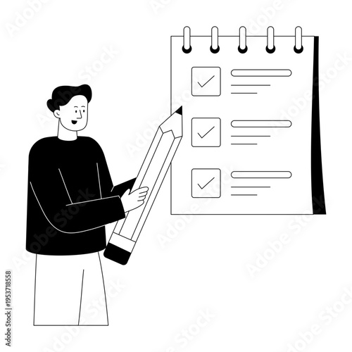 A line style illustration showing checking list