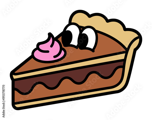 Cartoon Chocolate Pie Slice with Pink Cream Vector Illustration