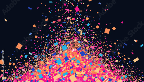 A vibrant and colorful confetti explosion on a dark background, perfect for celebrations and parties