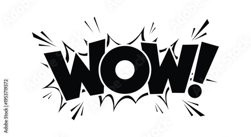 A dynamic comic style illustration featuring the word wow in bold lettering with radiating burst lines silhouette high quality professional detailed modern