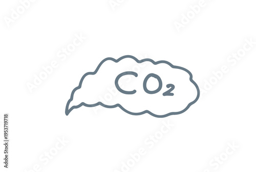 煙の様な吹き出しに描いてある二酸化炭素（CO2）
