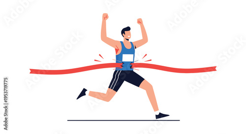 A victorious runner breaks a finish line ribbon with arms raised in celebration depicted as a silhouette high quality professional detailed
