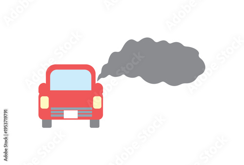 排気ガスを出している車のイラスト