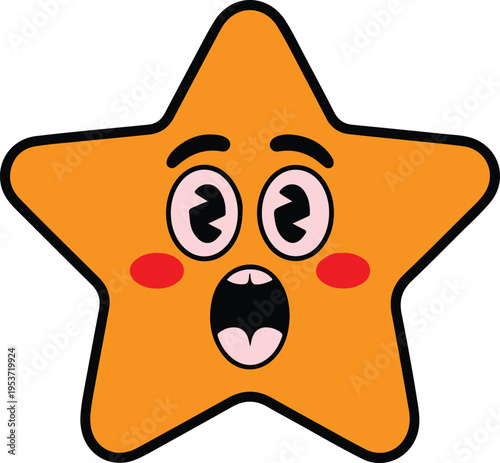 Cartoon star with surprised face and open mouth  orange color  five points  big eyes  pink cheeks
