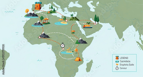 Illustrated World Map Showcasing Global Travel Destinations and Cultural Landmarks.