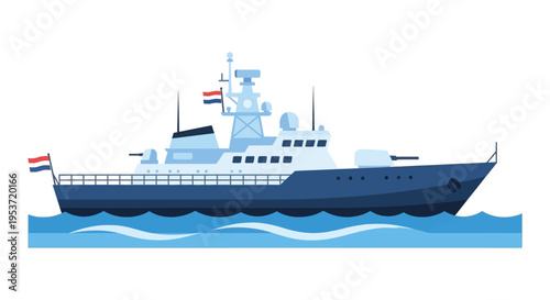 A detailed illustration of a modern yacht sailing on blue water displaying a striking silhouette high quality professional elegant stylish clean