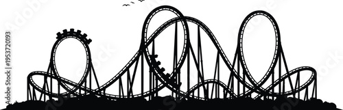 Roller coaster silhouette vector illustration design graphic, amusement park ride entertainment art concept, black and white decorative creative collection