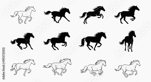 set of horses silhouettes