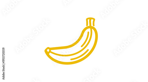 A cartoon banana illustration, drawn in yellow lines against a solid white background