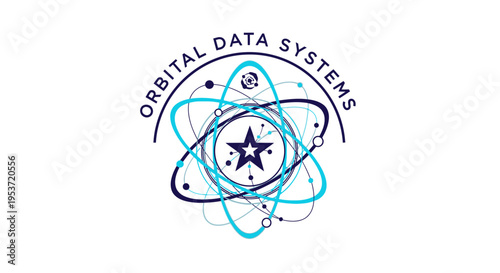 Abstract Technology Network with Orbital Elements and Data Connections