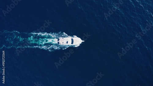 Aerial Top View of White Motorboat Speeding on Deep Blue Sea