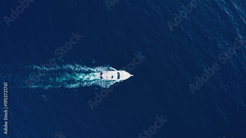 Drone Aerial View of Luxury Boat with Foam Trail on Ocean