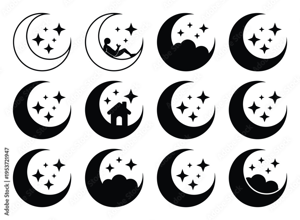 Fototapeta premium Collection of Crescent Moon and Star with Various