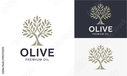 Elegant and classic olive tree emblem design, perfect for branding premium quality natural food products, healthy oils, and Mediterranean-inspired businesses