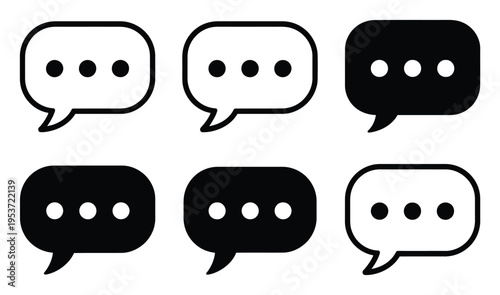 Collection of Speech Bubbles with Ellipsis in Black and White