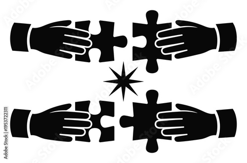 Hands connecting puzzle pieces, symbolizing teamwork and collaboration