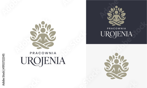 Elegant Logo Featuring a Meditating Figure Surrounded by Leaves, Suitable for Wellness and Yoga Brands