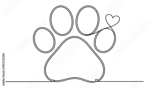 Minimalist Paw Print with Heart Symbol Single Line
