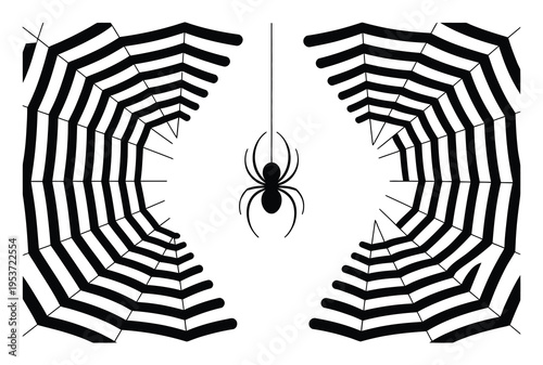 Spooky Spider and Web Silhouette on White Background